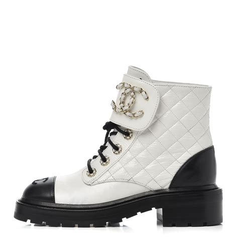 chanel black white boots